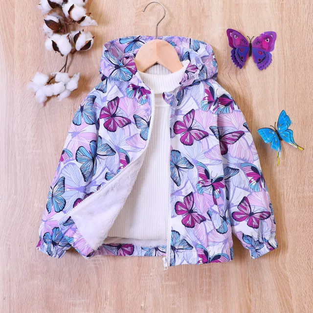 Toddler Baby Girls Butterfly Print Hoody Jacket Hooded Zip Up Coat Fall Warm