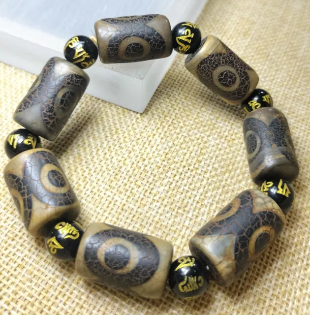 Old Tibetan Dzi Beads Ancient Agate Amulet Hand Catenary Blessed By Tibetan Lama