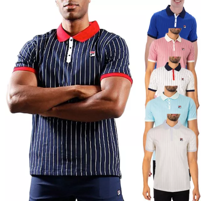 FILA Mens Polo T Shirts Casual Summer Vintage Stripe Sports Cotton T Shirt S-4XL