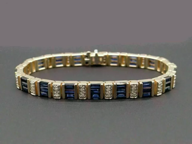 10 Ct Baguette Cut Lab-Created Sapphire Women's Bracelet 14K Yellow Gold Plated