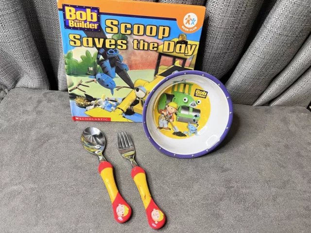 Bob the Builder Kids Melamine Dish Bowl Spoon Fork Zak Designs Book Lot Bundle 2