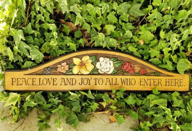 Rustic "Peace Love and Joy to All Who Enter Here" Heavy Faux-Wood Resin Sign OB