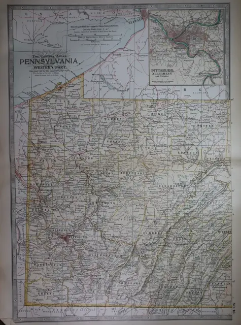 1897 Century Atlas Map ~ WESTERN PENNSYLVANIA ~ (12x18) ~ Free S&H #248