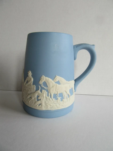 Staffordshire, Hanley Dudson blau Jaspisware Tankard, Becherjagdszene
