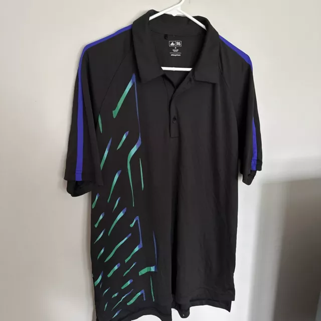 Adidas Golf Mens Medium Black Green Purple Abstract Short Sleeve Golf Polo Shirt