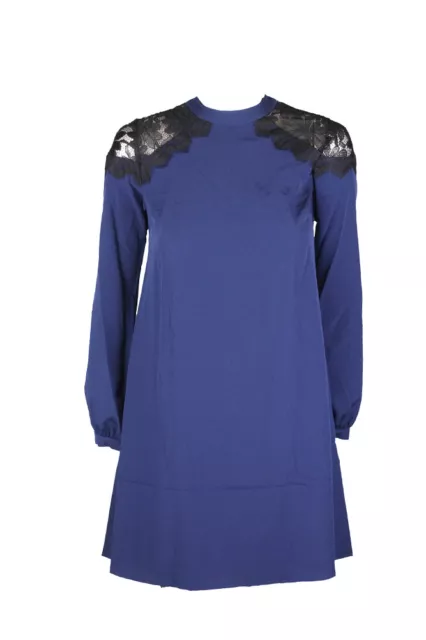 Cece Blue Long-Sleeve Lace Inset Shift Dress 0