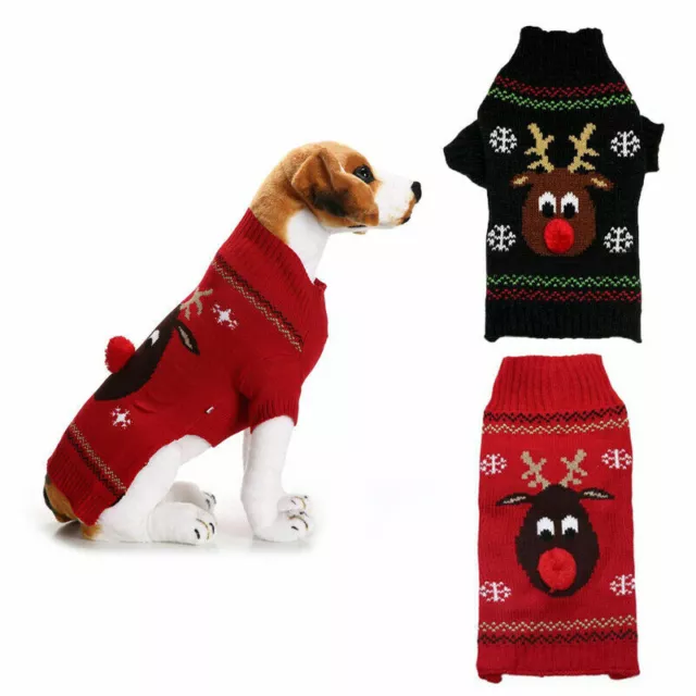 UK Christmas Pet Dog Cat Puppy Costume Elk Knitted Sweater Jumper Top Clothes A