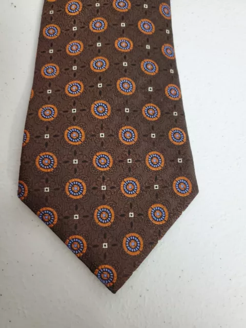 David Donahue Mens Neck Tie Brown Geometric Woven Silk