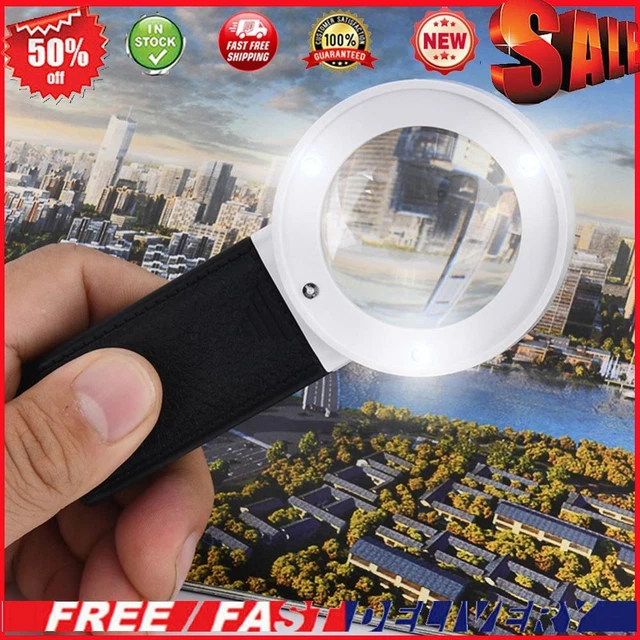 30x HD Handheld Magnifying Glass Lens w/ 4LED Light Illuminated Magnifier Loupe