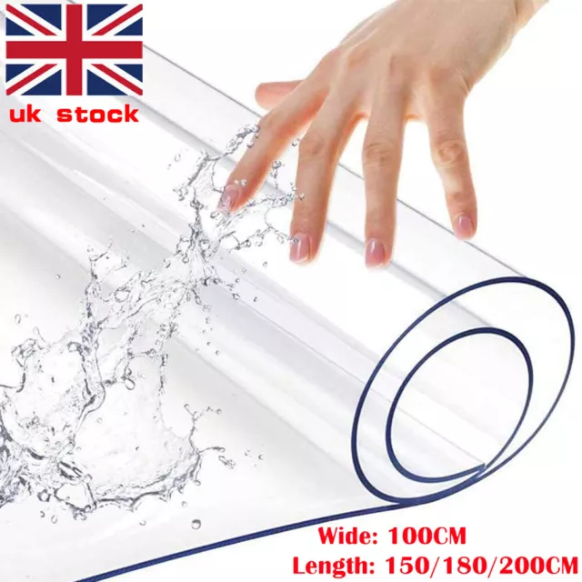 2mm Thick Clear Transparent Vinyl PVC Tablecloth Table Protector Plastic Cover