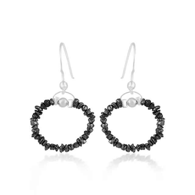 Gorgeous Women Jewelry Natural Black Diamond Rough Nuggets Round Earrings Gift
