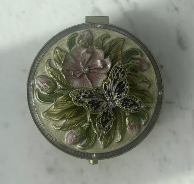 Monsoon Home Decorative Ceramic Trinket Box Hinged Round Inside Mirror