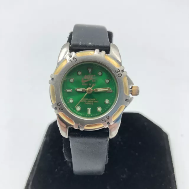 Nike Air Womens Watch Made in USA Model 1238 Black Strap Green Dial NEW BATTERY