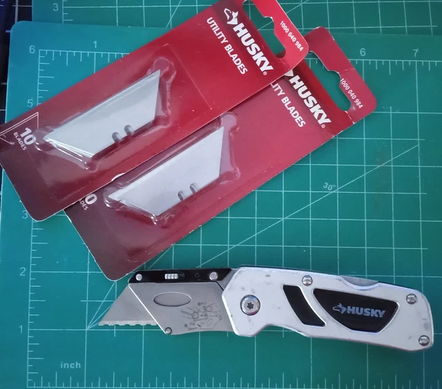 HUSKY UTILITY KNIFE Box Cutter Folding LockBack Razor & 21 blades 7.