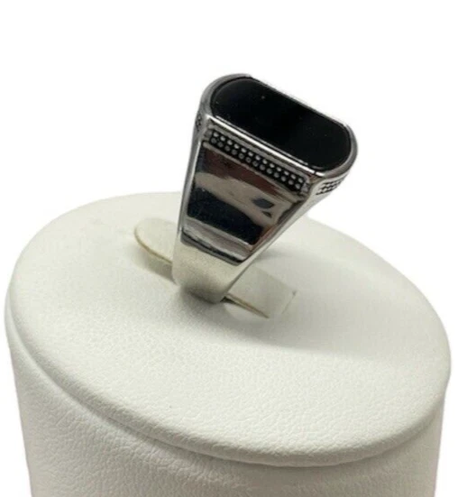 Achat Bague homme noir laqué en acier avec bandeau argenté