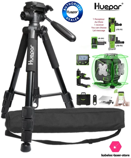 lot Niveau Laser Huepar Pro ZK04CG 4x360 + Canne Telescopique LP36