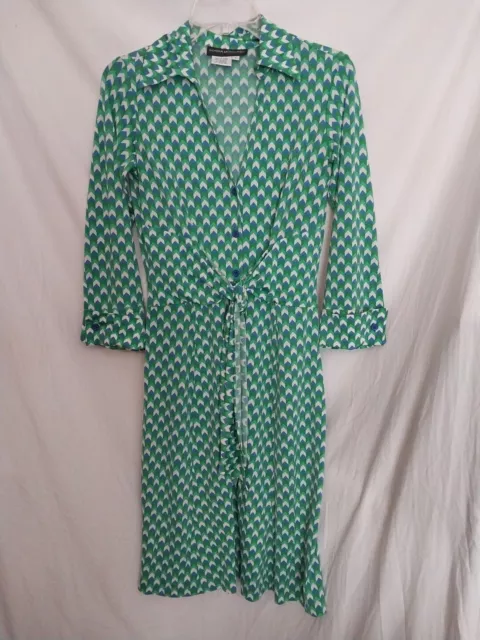 Womens Donna Morgan Faux Wrap Dress Size 6 Green Blue White Chevron Pattern
