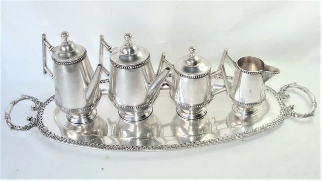 Antique 1887 Portuguese 833 Sterling Silver Tea Coffee Set & Tray