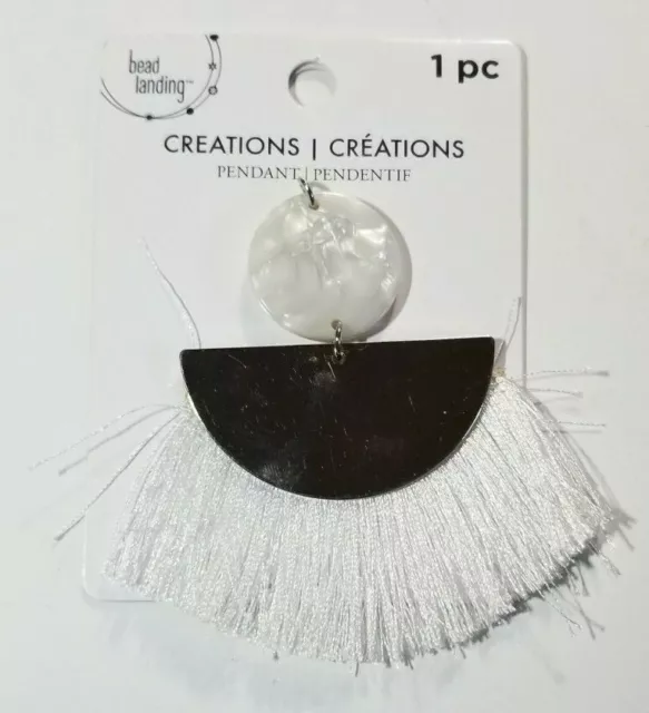 Creaciones de aterrizaje de cuentas colgantes con flecos blancos plata metal fabricación de joyas NUEVO