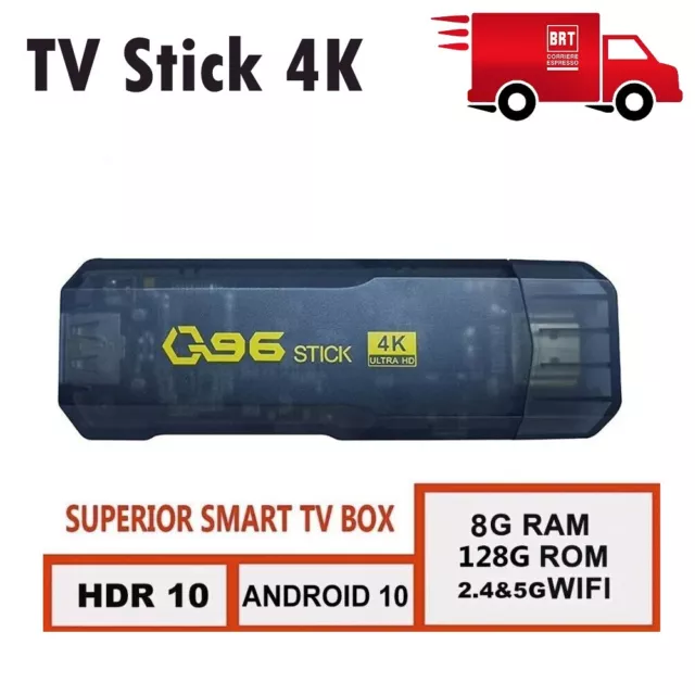 Stick Tv Telecomando Smart Tv Android 11.0 Mini Box 4K Ultra Hd 8Gb 128Gb Q96 Sd