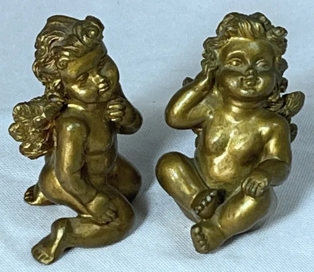 Vintage pair gold painted cherub angels