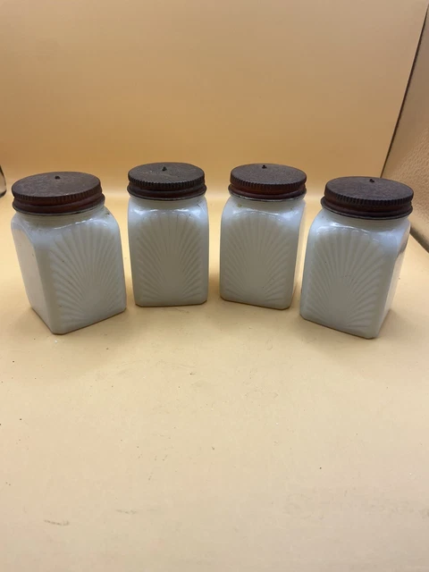 Vintage Hoosier Milk Glass Spice Jars Set Of 4 Vintage Hoosier Milk Glass Spice Jars Set Of 4