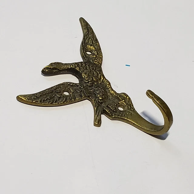 ANTIQUE Vintage Brass EAGLE Coat Hat Clothes HOOK Decor Long Neck 6