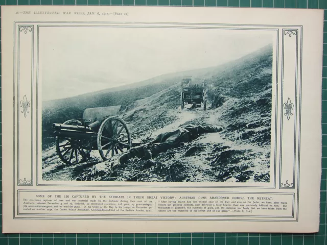 1915 Wwi Ww1 Print Austrian Guns Abandoned During Retreat Great Victory Serbians