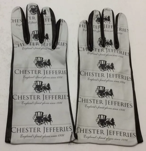 Unworn Chester Jefferies Kid Leather Black And White Contrast Gloves M