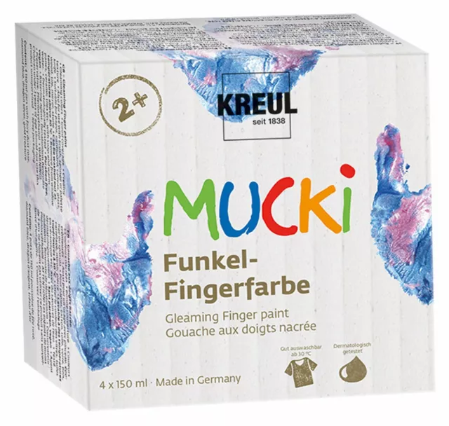 Kreul 2318 Mucki schimmernde Funkel-Fingerfarbe rosa blau silber gold 4 x 150 ml