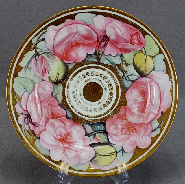 Coalport Hand Painted Large Pink Roses & Gold 8 1/8 Inch Plate Circa 1805-1820