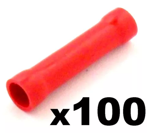 100x Rouge Isolation Droit Connecteur de Bout Électrique Cosses à Sertir Pour