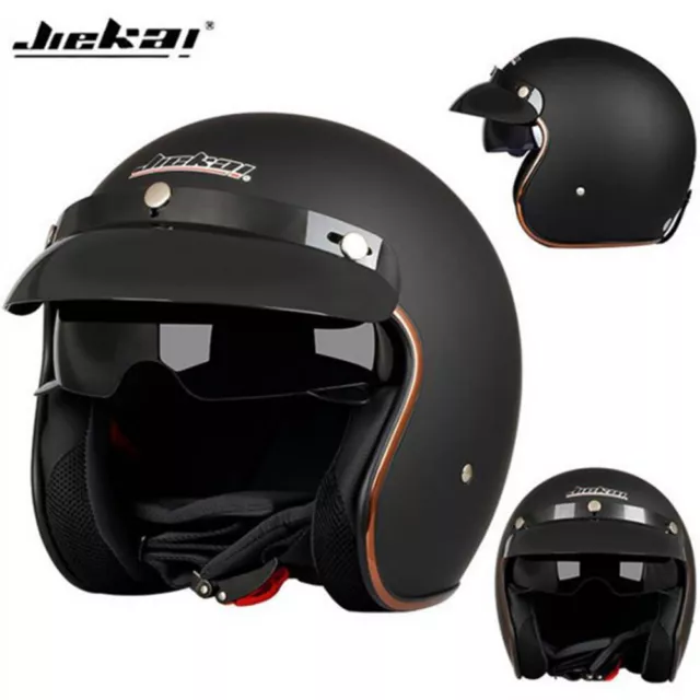 DOT Motorcycle Helmet Open Face 3/4 Integrated Sun Visor Cruiser Scooter M/L/XL