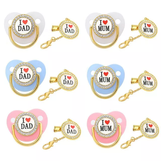 Cute Baby Pacifier with Clip Chain Infant Dummy Silicone Baby Soother Mum Dad