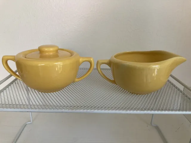 Vintage Bauer Pottery Ware Los Angeles Yellow Creamer & Sugar Set