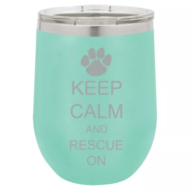 Stemless Wine Tumbler Keep Calm And Rescue On Animal Dogs Paw Print