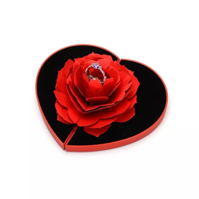 3D Love Box Heart-shaped Rose Flower Rotating Ring Box Valentines Day Gift 3