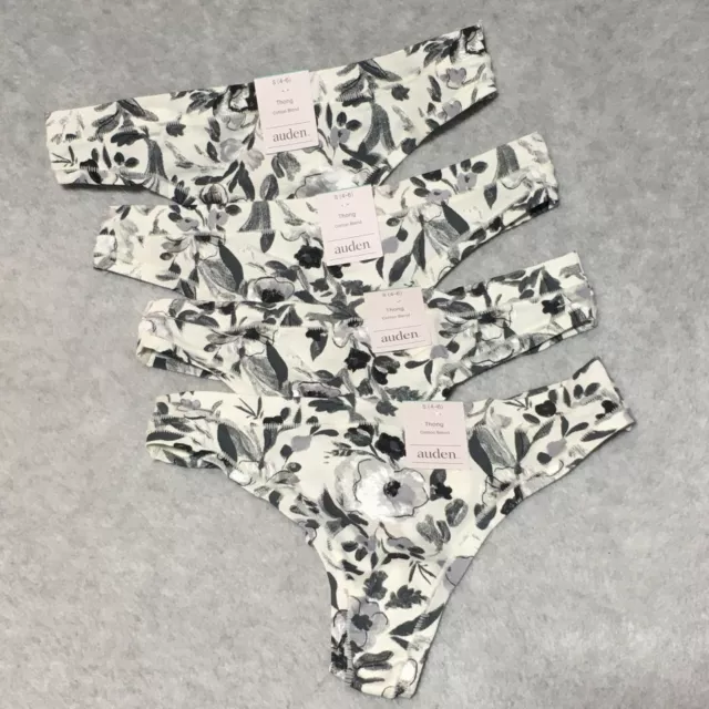 NEW Auden Thong Womens Size S 4-6 Gray Floral Lot of 4 Underwear Panties