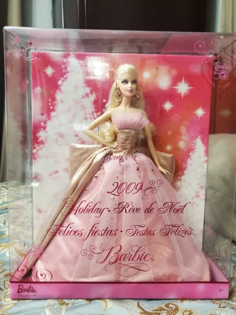 2009 Collector Holiday Barbie Doll New in Box Pink Dress Blonde Mattel Christmas