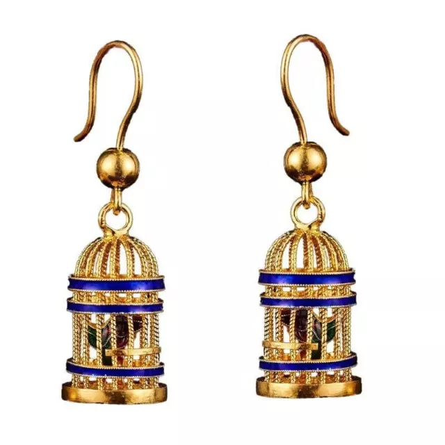 Brass with 18K Gold Plated Birdcage Earrings Tassel Dangle Drop Jewelry Gift.