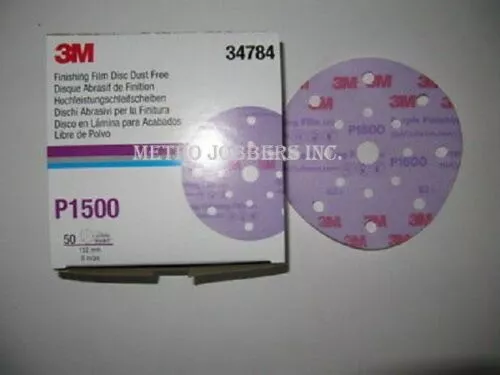 3M 34784 6" P1500 Grit, Hookit Purple Finishing Film Disc Dust Free 50 Per Box