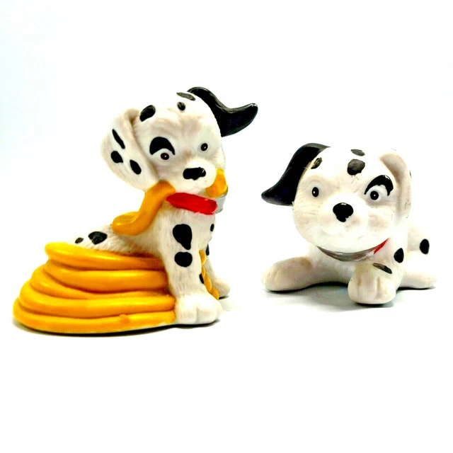 Set of 2 Ceramic 101 Dalmatian Dog Figurines Fire Hose Puppy Puppies Dogs