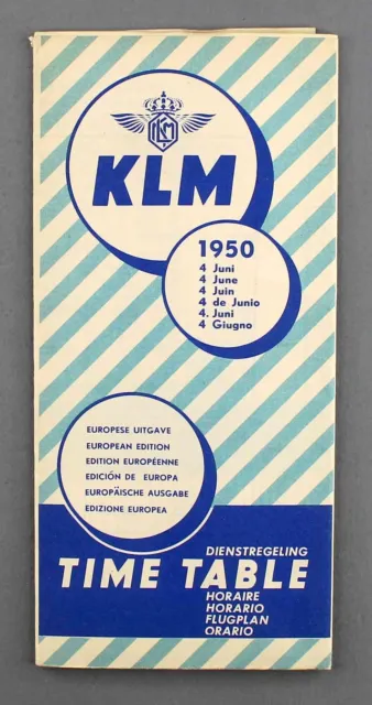 Klm Timetable June 1950 European Edition Schedule Royal Dutch Airlines