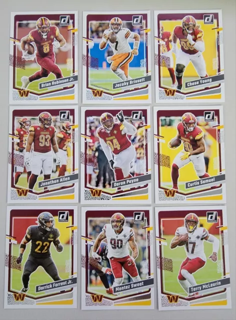 2023 Donruss Football Washington Commanders Redskins 9 Card Team Lot