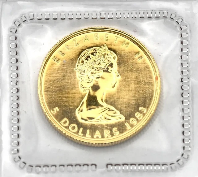1983 $5 Canada Maple Leaf 1/10 Oz  .9999 Fine Gold Coin Rcm Blister Bu Unc