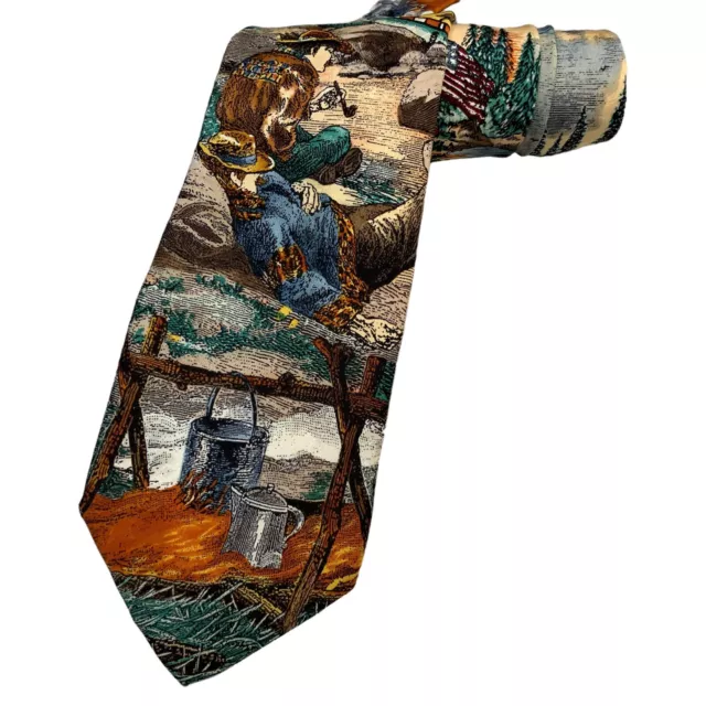Silk Necktie Tango Max Raab Americana Series Camping Out Circa Old West