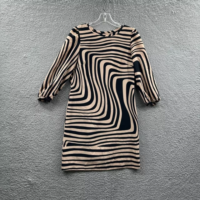 Tahari Arthur S. Levine Women Shift Dress 4 Tan Black Zebra Print Abstract Lined