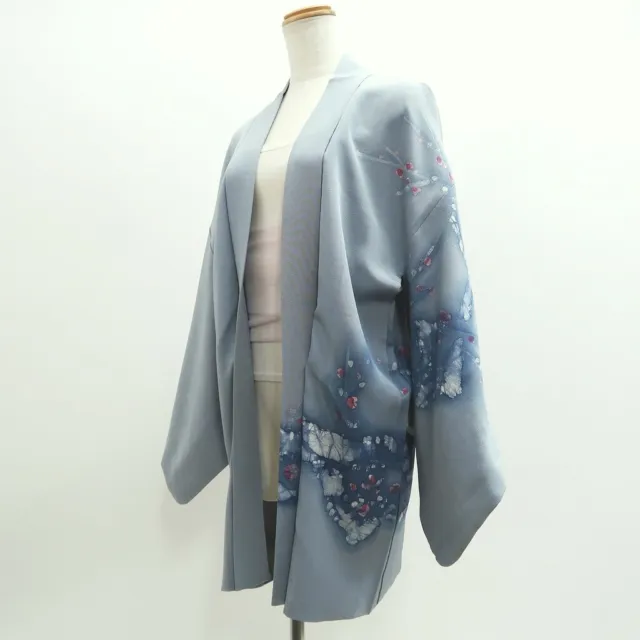 9281E5 Silk Vintage Japanese Kimono Haori Jacket Ume Branch Roketsuzome