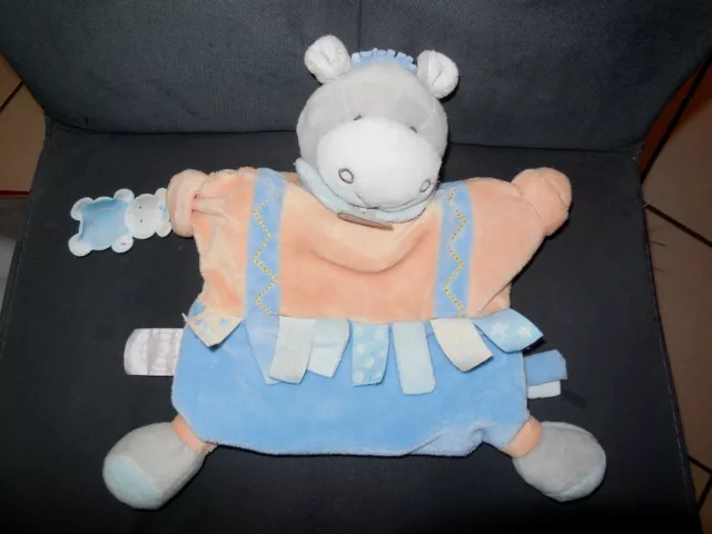 Marionnette âne cheval Mario étiquettes orange bleu DOUDOU ET COMPAGNIE (2 dispo