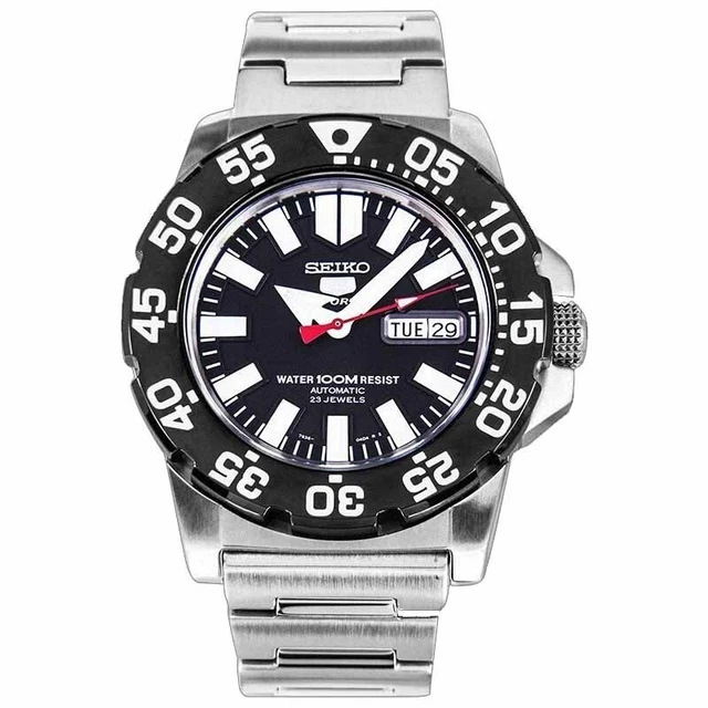 Brand New Seiko 5 SNZF51K1 Automatic Monster Silver Black White 100M